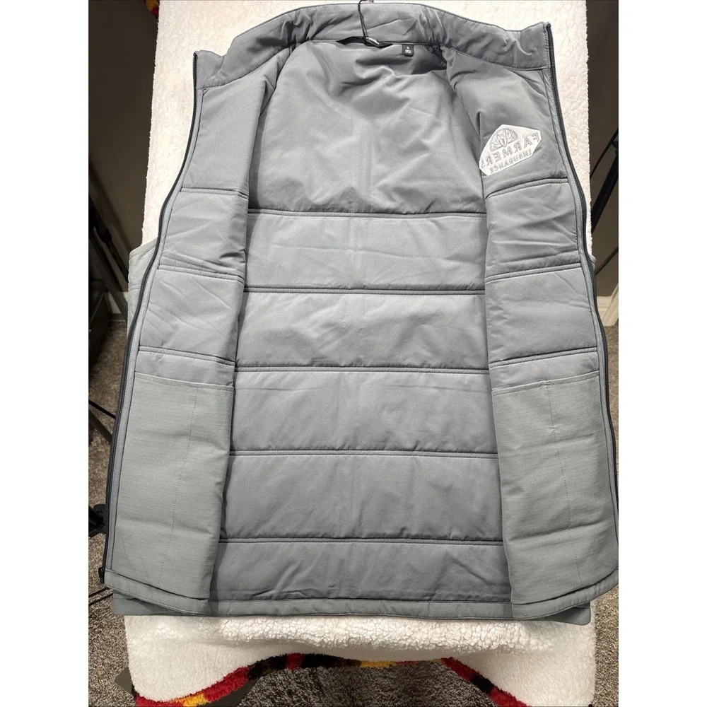 Travis Mathew Cold Bay Vest Quilted Men XL Shade Gray NWT Farmers Insurance Logo